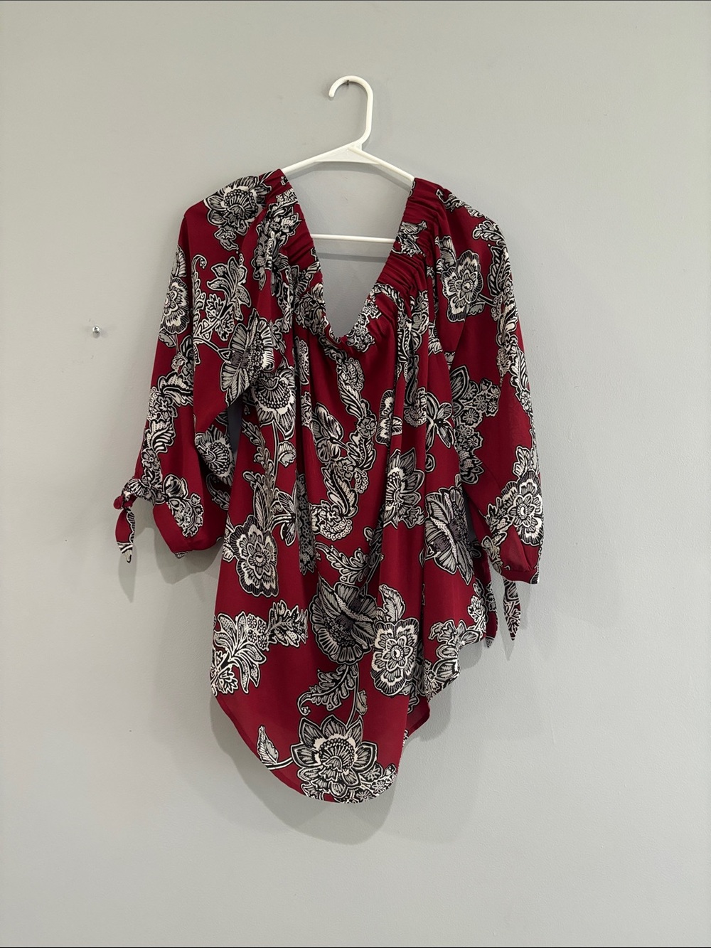 Express Red Floral V-Neck Blouse